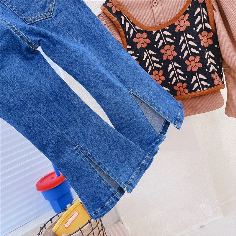 Trendy Girls' Bell-Bottom Jeans: Fashionable Flare for Stylish Kids