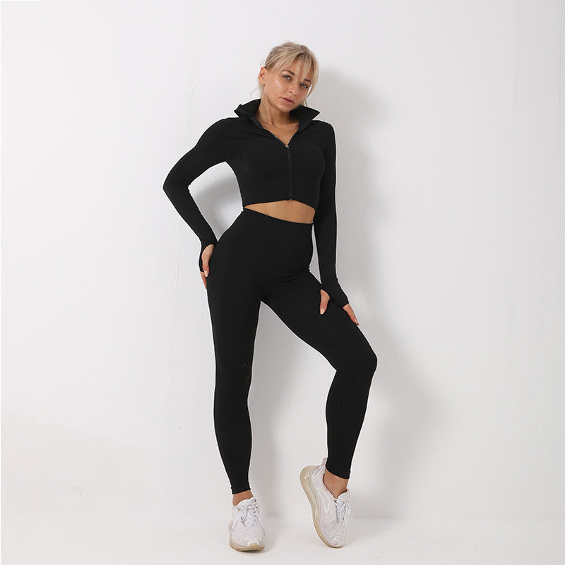 3-Piece Seamless Yoga Set: Leggings, Sports Bra, and Long Sleeve Top for Women's Gym Clothing