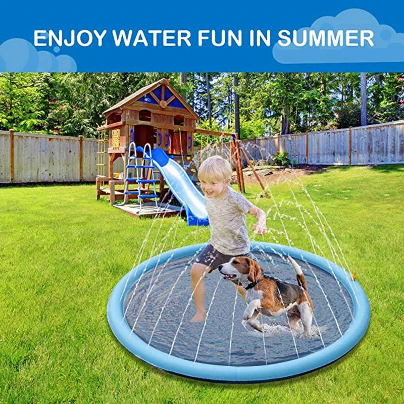 Swimming Pool With Water Sprinkler Pad Play & Cooling Mat Outdoor Interactive Fountain Toy for You and your Pets
