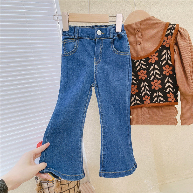 Trendy Girls' Bell-Bottom Jeans: Fashionable Flare for Stylish Kids