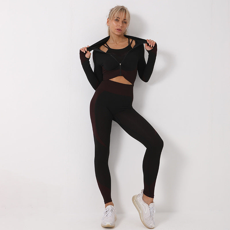 3-Piece Seamless Yoga Set: Leggings, Sports Bra, and Long Sleeve Top for Women's Gym Clothing