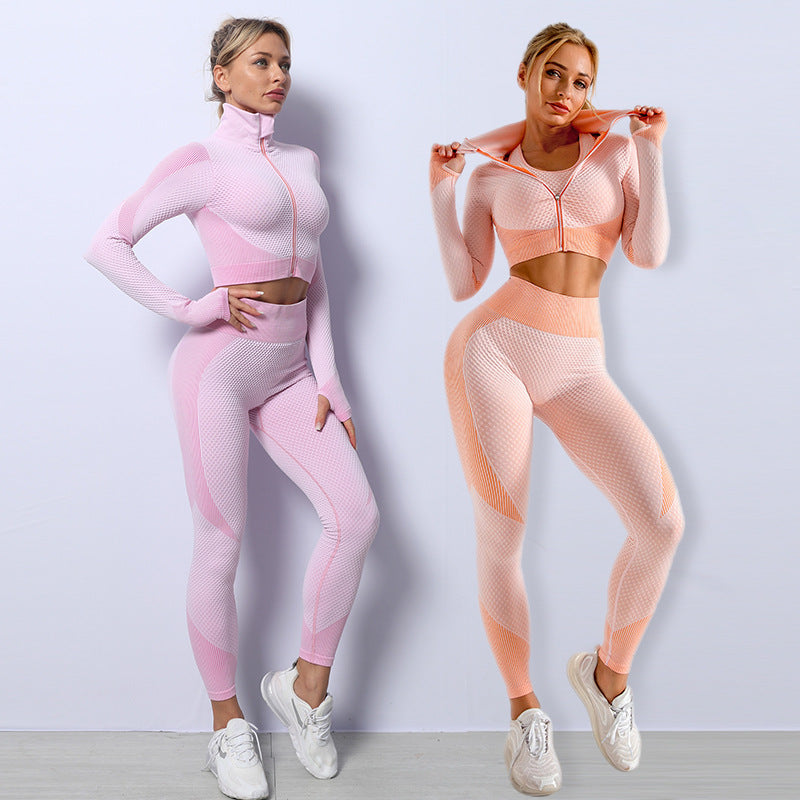 3-Piece Seamless Yoga Set: Leggings, Sports Bra, and Long Sleeve Top for Women's Gym Clothing