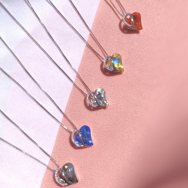 Sliver Heart Shaped Geometric Necklace Jewelry Women's Clavicle Chain Valentine's Mothers Day Gift