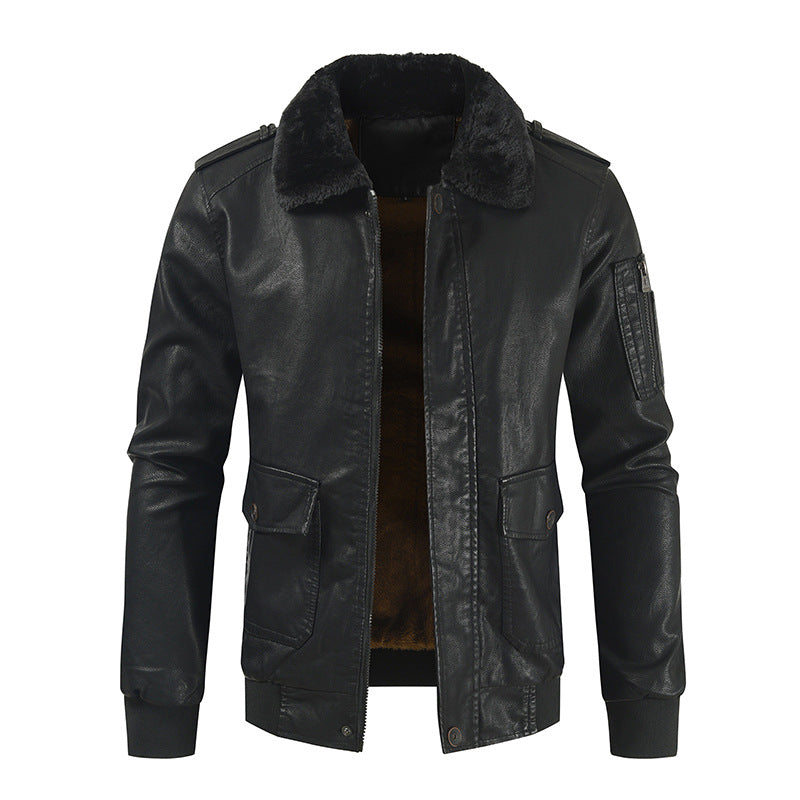 Men's Leather Coat Thickened Medium Length Coat