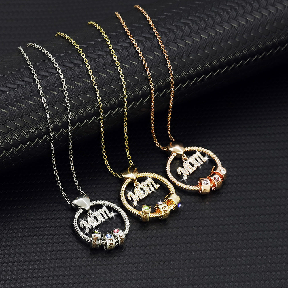 Unique Mother’s Day Birthday Stone Necklace with Mom Engraving: Meaningful Gift for Her