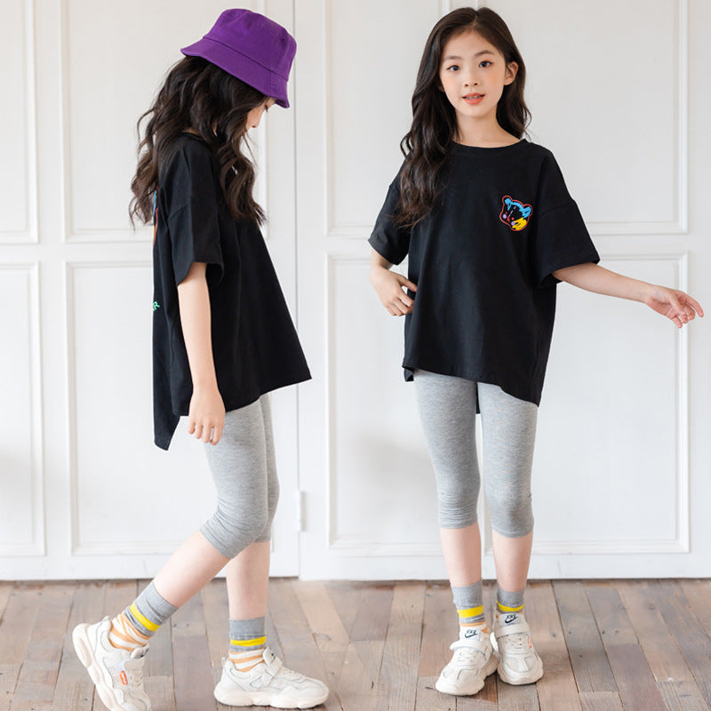 Cartoon Irregular Top Short-sleeved Half-sleeve Big Kids' Trendy Clothes