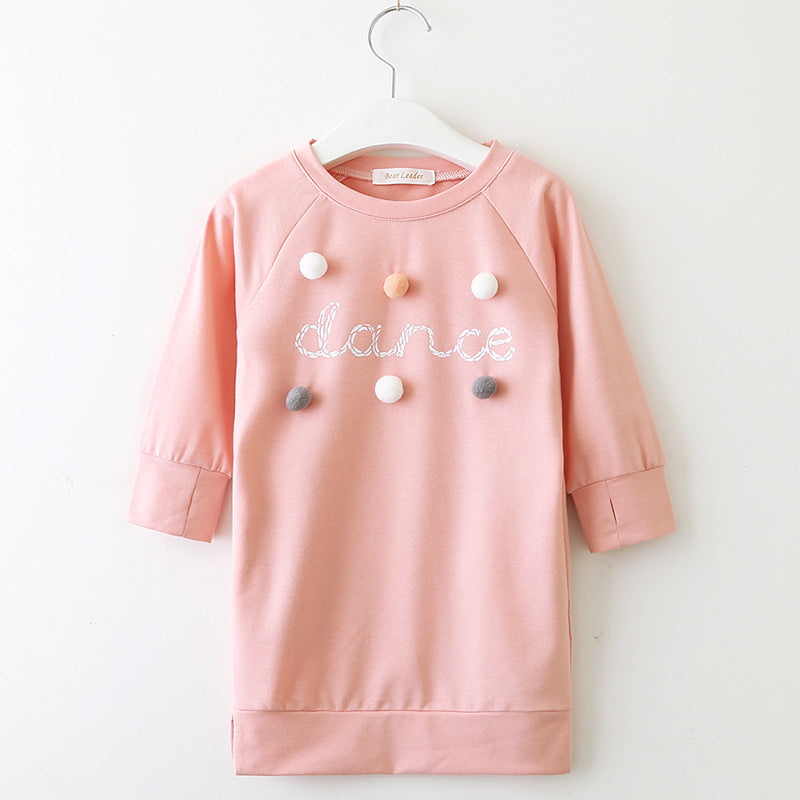 Girls dress long sleeve letter ball sweater