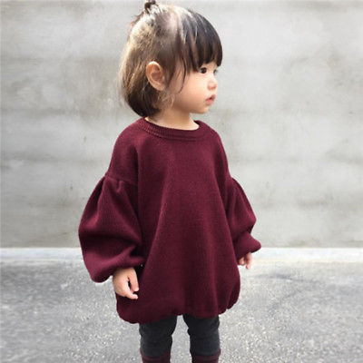 Girls Spring Lantern Sleeve Solid Color Kids T-shirt Top