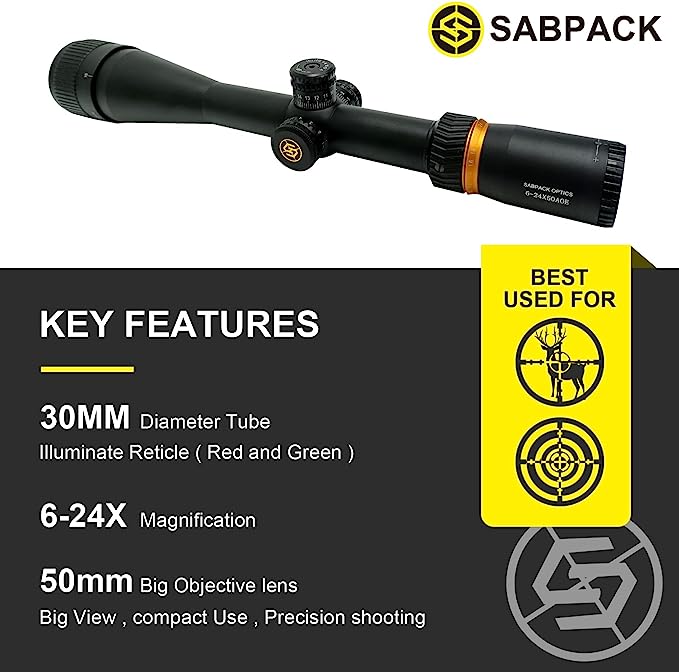 1.6-24x50 Rifle Scope Illumination Reticle, Adjustable Objective, Second Focal Plane, 30mm Tube Riflescopes With Strong Mounts