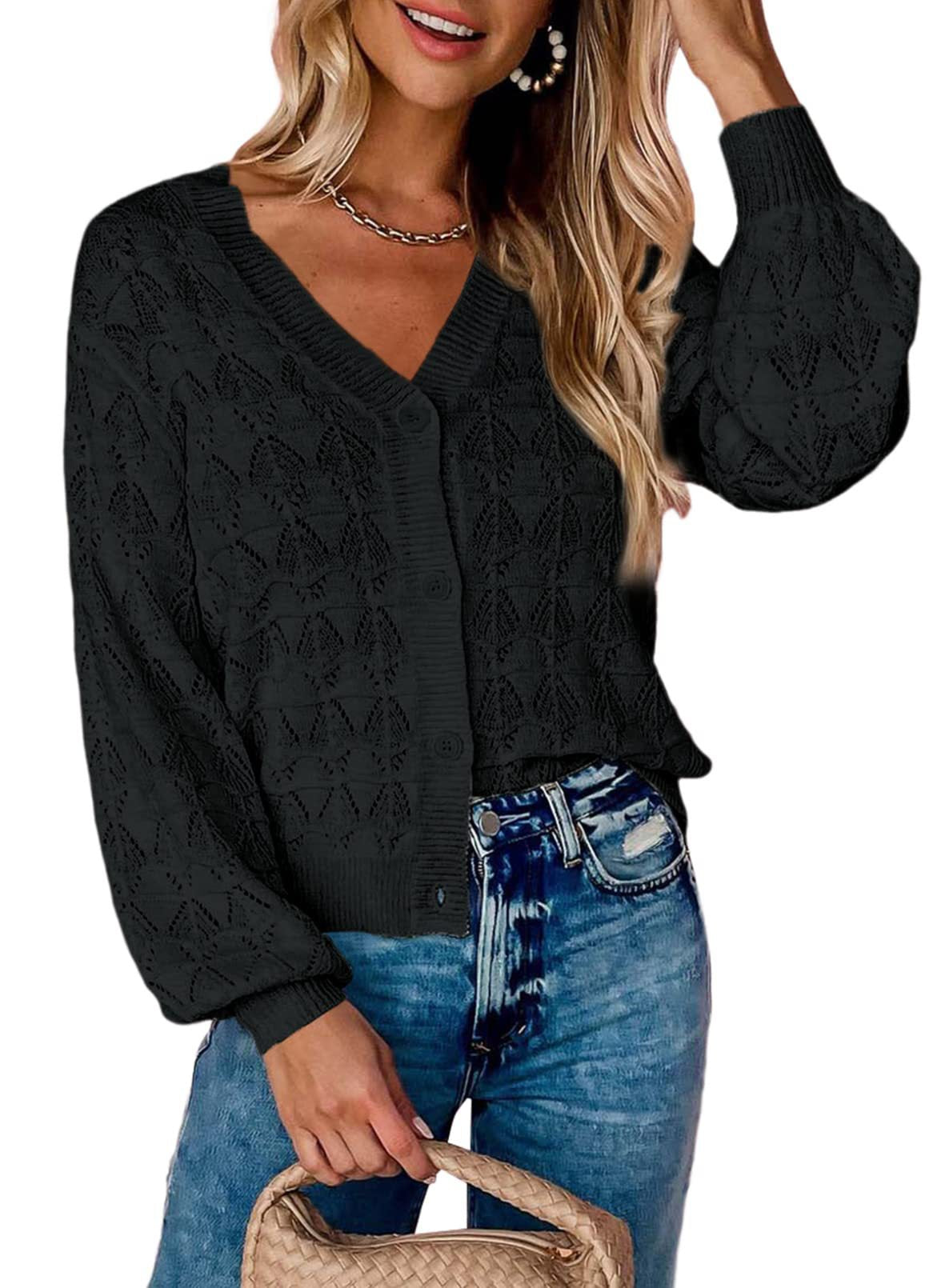 Fashion Short Cardigan Knitted Sweaters Women Autumn And Winter Long Sleeve Front-open V-neck Button-down Tops Clothes