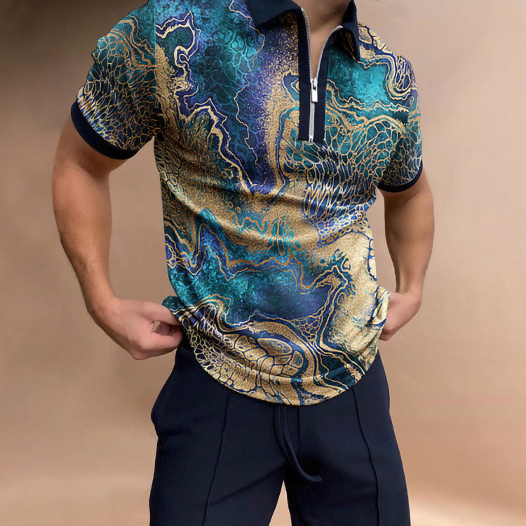 Casual Short Sleeve Digital Printing Slim Fit