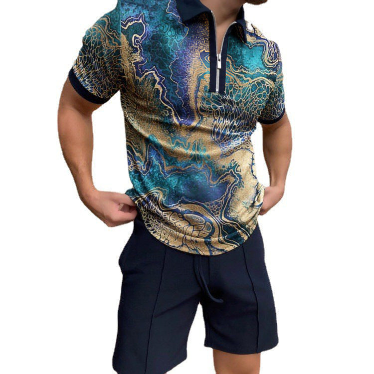 Casual Short Sleeve Digital Printing Slim Fit