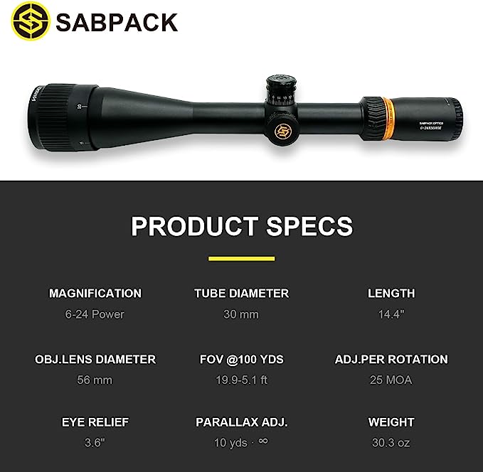 1.6-24x50 Rifle Scope Illumination Reticle, Adjustable Objective, Second Focal Plane, 30mm Tube Riflescopes With Strong Mounts