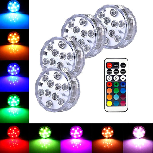 10 LEDs Submersible Light with Remote Control Battery Powered Underwater Night Lamp for Pool Vase Bowl Wedding Party Decoration