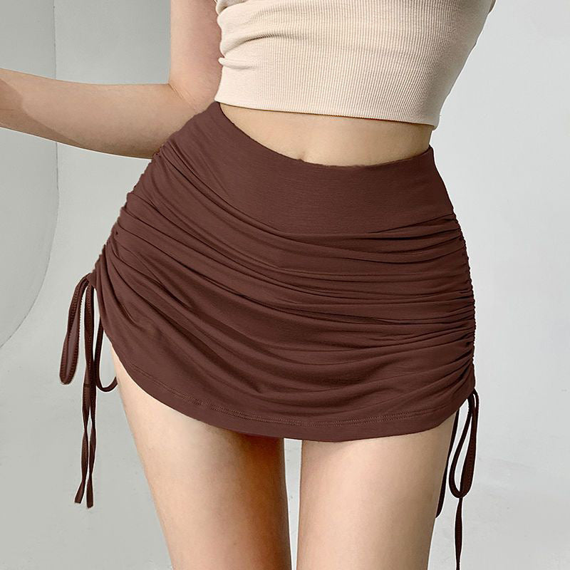 Women's Hip-wrapped Drawstring Ruffle Short Skirt