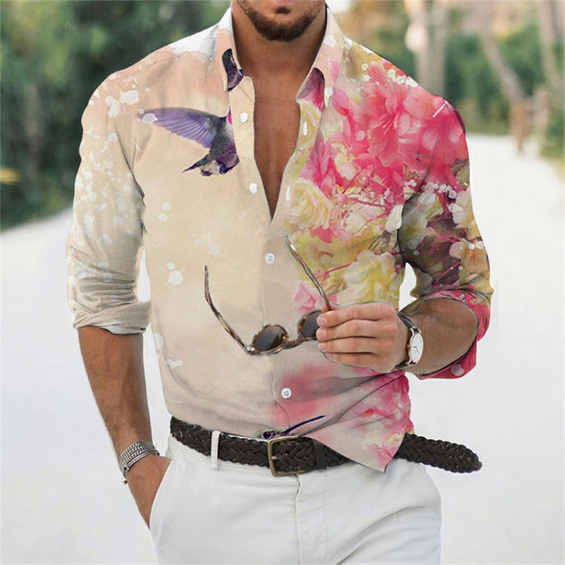 Men's Seaside Vacation Long Sleeve Printed Shirt