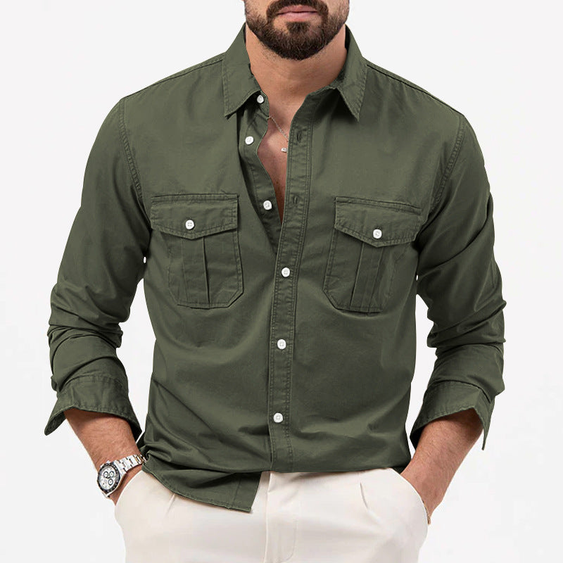 Men's Multi-pocket Solid Color Casual Long Sleeves Top