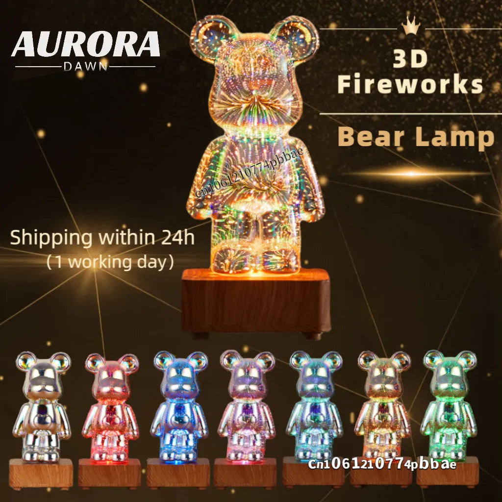 LED 3D Bear Firework Night Light For Kids and Adults