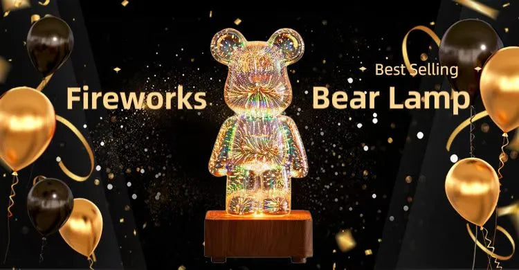 LED 3D Bear Firework Night Light For Kids and Adults