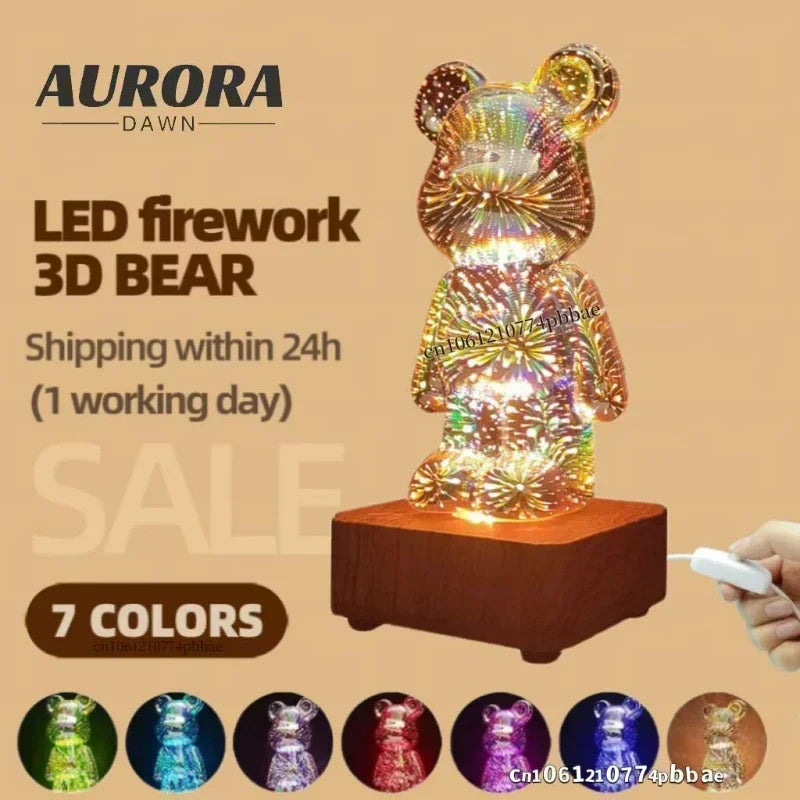 LED 3D Bear Firework Night Light For Kids and Adults