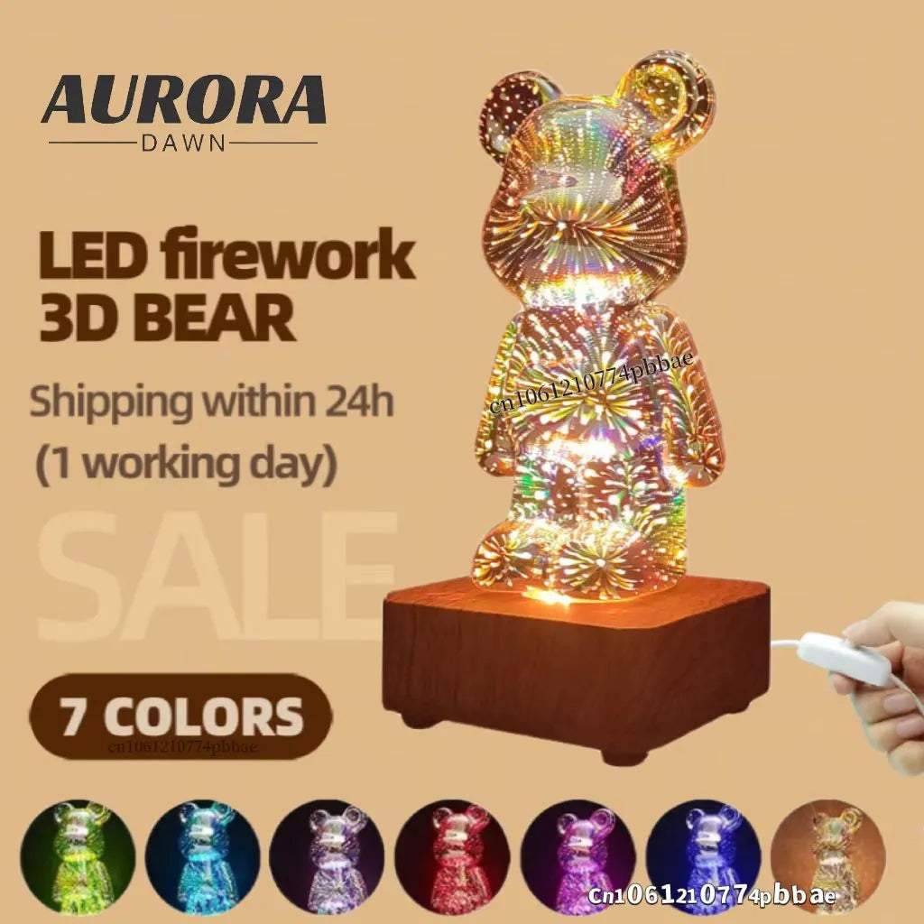 LED 3D Bear Firework Night Light For Kids and Adults