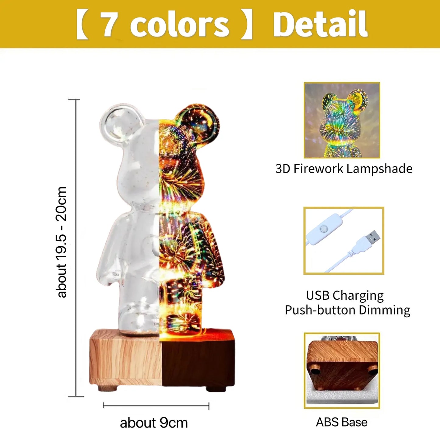 LED 3D Bear Firework Night Light For Kids and Adults