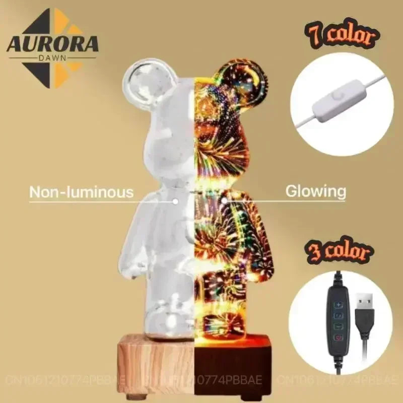 LED 3D Bear Firework Night Light For Kids and Adults