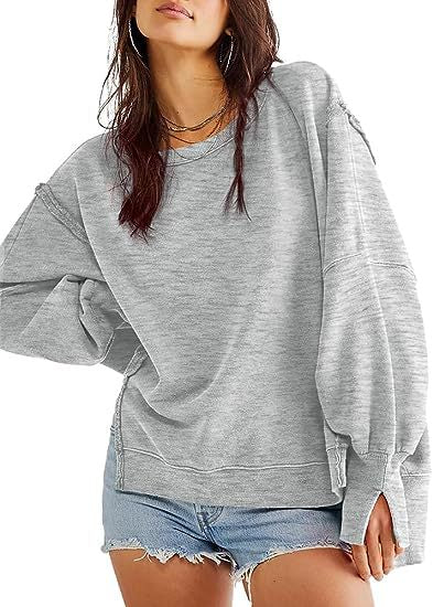 Solid Oversized Sweatshirt Crew Neck Long Sleeve Pullover Hoodies Tops Fashion Fall Women Clothes Winter