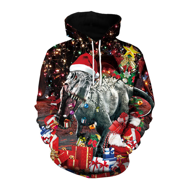 Elk Christmas Animal Print Couple Hooded Sweater