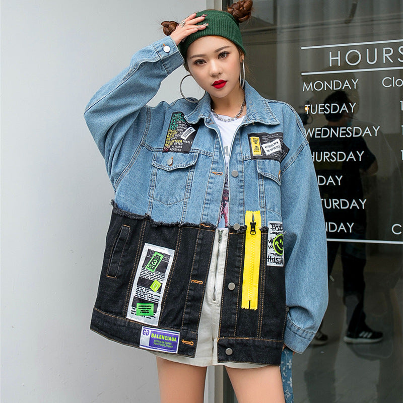 Express Yourself: Women's Personality-Stitched Denim Jacket - Trendy Fashion Statement