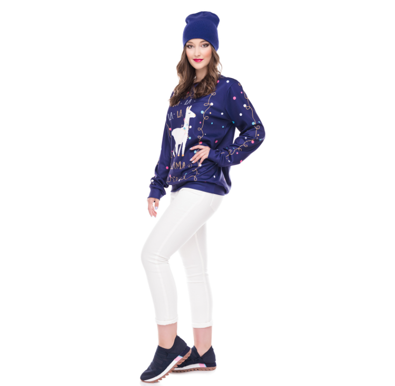 Women's Christmas Cute Alpaca Printed Crew Neck Sweatshirt