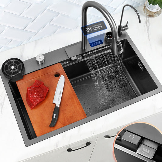 Stainless Steel Kitchen Sink with Waterfall Faucet